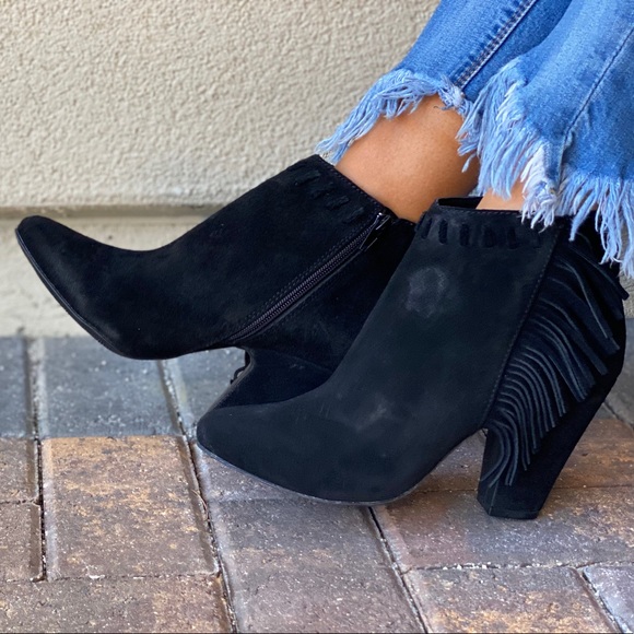 Genuine Distressed Suede Fringe Boho Ankle Boots - Picture 4 of 13